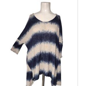 Umgee Tie Dye Knit Shirt Size M Lagenlook Sharkbite Raw Hem Boho Dolman Stretch